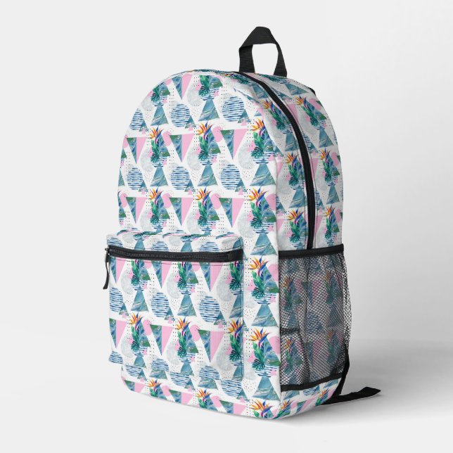 Tropical Geometric Pattern Printed Backpack (Back Corner Right)