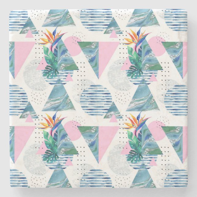 Tropical Geometric Pattern Stone Coaster (Front)