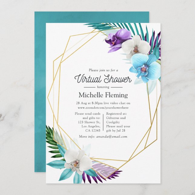 Tropical Geometric Summer Virtual Baby Shower Invitation (Front/Back)