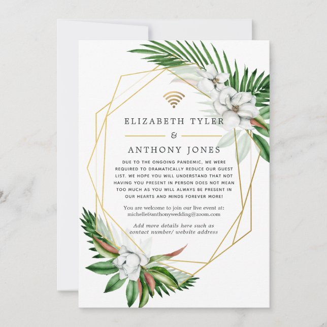 Tropical Geometric Virtual Wedding Guest List Announcement (Front)