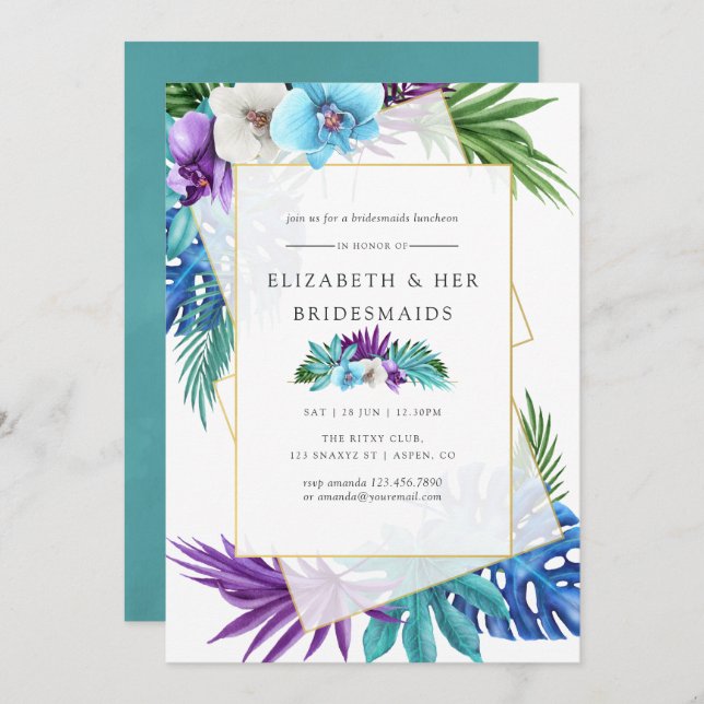 Tropical Geometric Wedding Bridesmaids Luncheon Invitation (Front/Back)