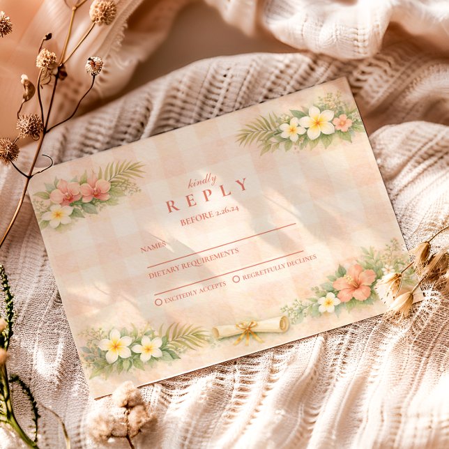 Tropical Gingham Floral Graduation RSVP Card (Creator Uploaded)