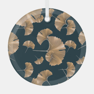 Tropical ginko palm leaves, Hawaiian pattern. Glass Tree Decoration