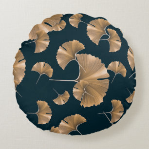 Tropical ginko palm leaves, Hawaiian pattern. Round Cushion