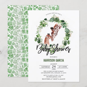 Tropical Giraffe and Baby Jungle Baby Shower Invitation