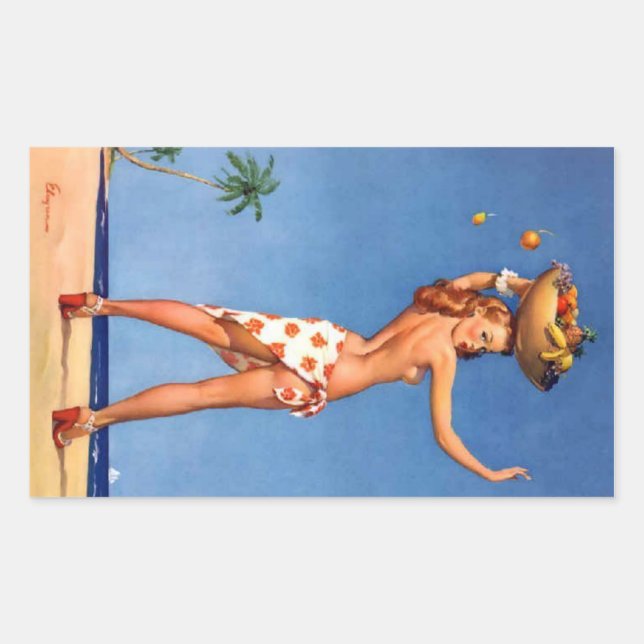 Tropical Girl Pin Up Rectangular Sticker (Front)
