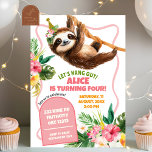 Tropical Girl pink Sloth Birthday Invitation<br><div class="desc">Tropical Girl pink Sloth Birthday Invitation,  Jungle Animal Let's Hang Out Girl Birthday Invite,  Editable Kids Birthday Invite</div>