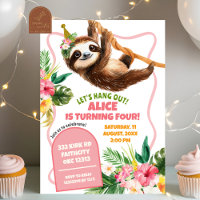 Tropical Girl pink Sloth Birthday