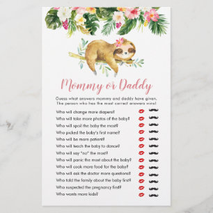 Tropical Girl Sloth Baby Shower Mummy or Daddy