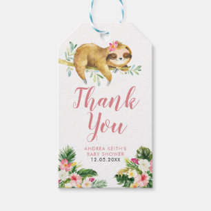 Tropical Girl Sloth Baby Shower Thank You Tag