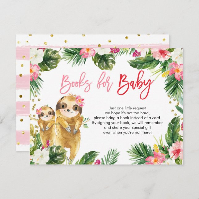 Tropical Girl Sloth Books for Baby Card (Front/Back)