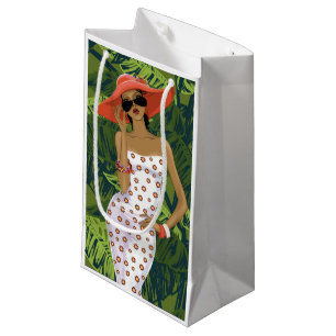 Tropical Girl With Big Red Hat Small Gift Bag