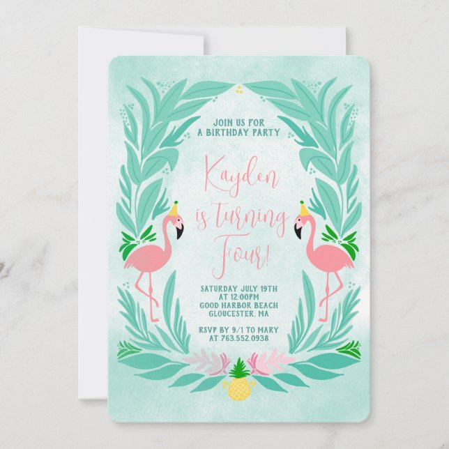 Tropical Girls Flamingo - Flamingle Birthday Party Invitation (Front)