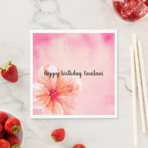 Tropical Girly Pink Peach Hibiscus Flower Napkin