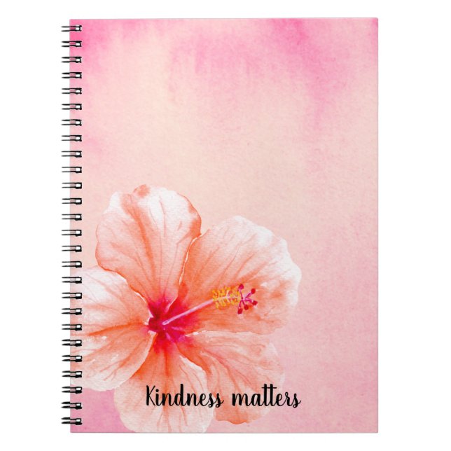 Tropical Girly Pink Peach Hibiscus Flower Notebook (Front)