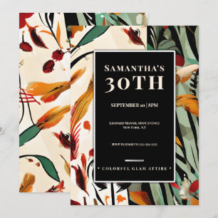Tropical Glam 30th Birthday Modern Bold Color Invitation