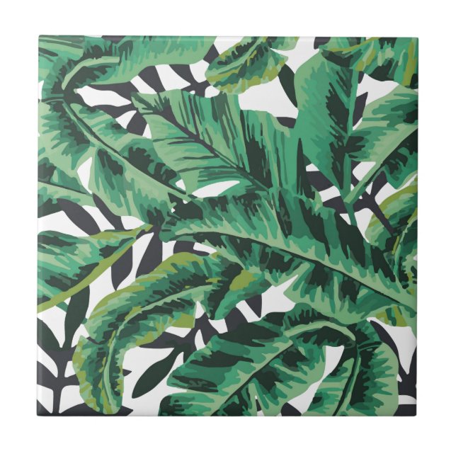 Tropical Glam Banana Leaf Pattern Ceramic Tile (Front)