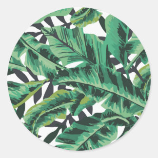 Tropical Glam Banana Leaf Pattern Classic Round Sticker