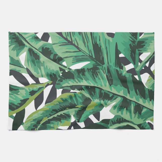 Tropical Glam Banana Leaf Pattern Tea Towel (Horizontal)