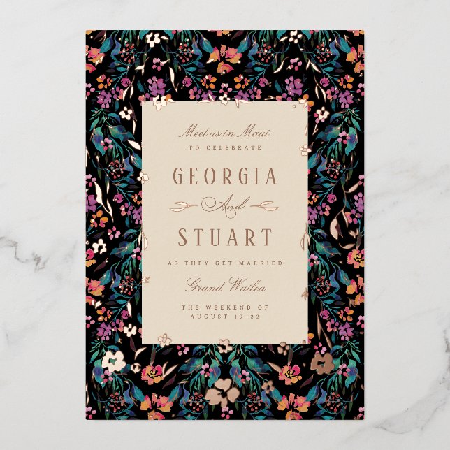 Tropical Glam Dark Turquoise Magenta Black Wedding (Front)