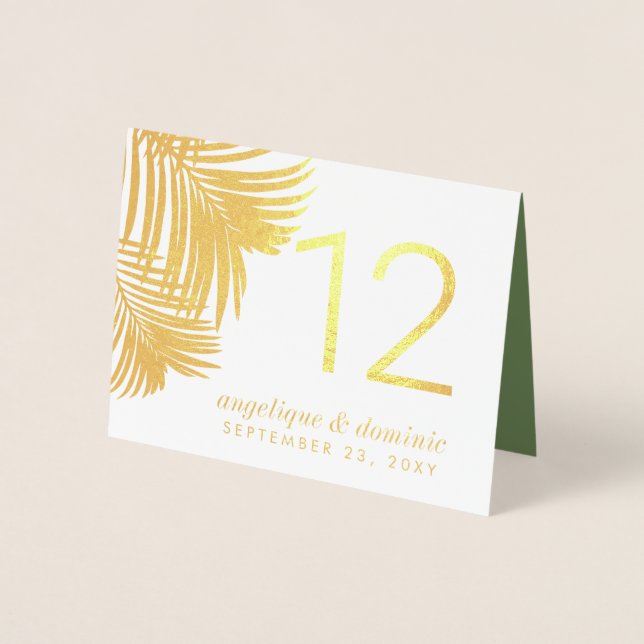 Tropical Glam Palm Leaves REAL FOIL Table Numbers (Front)