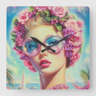 Tropical Glamour Queen Square Wall Clock
