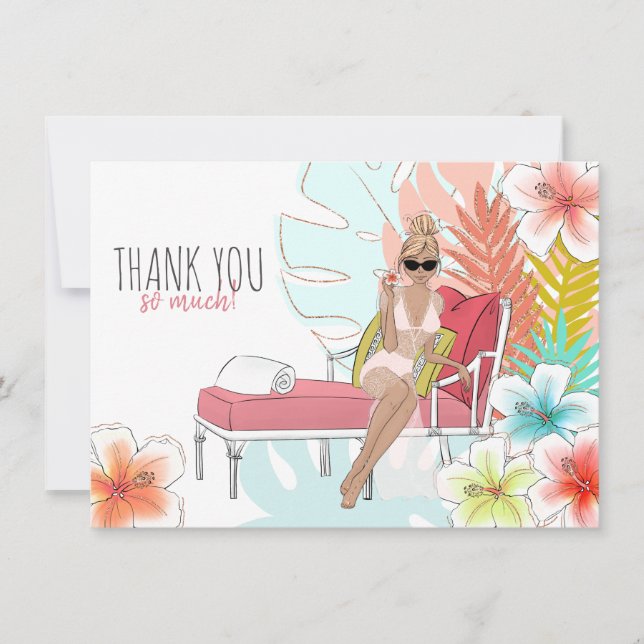 Tropical Glitter Bachelorette Party Blonde Bride Thank You Card (Front)