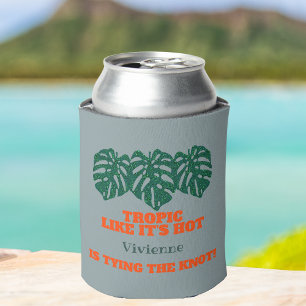 Tropical Glitter Monstera Bachelorette Favour Can Cooler
