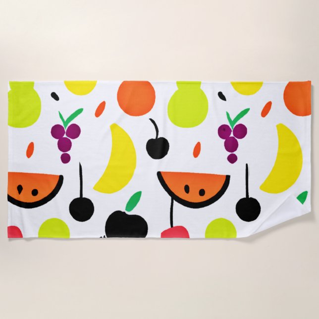 Tropical Glow Neon Fruit Pattern Beach Towel (Front)
