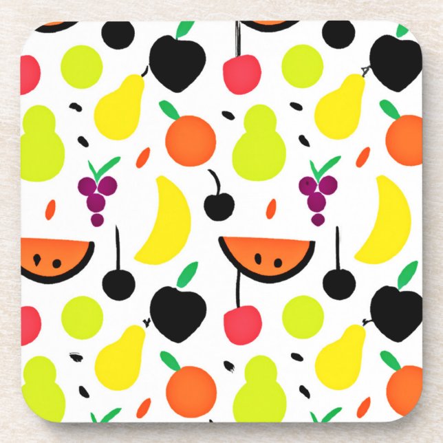 Tropical Glow Neon Fruit Pattern Coaster (Front)