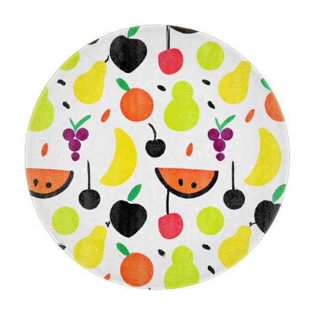 Tropical Glow Neon Fruit Pattern Cutting Board (Front)