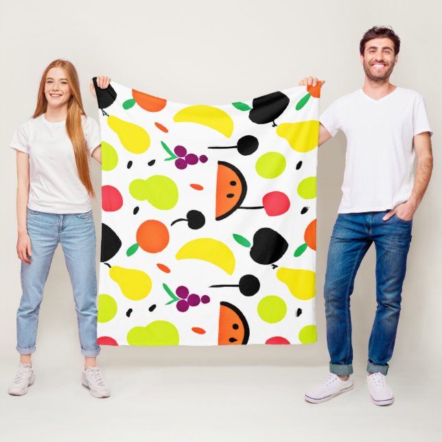 Tropical Glow Neon Fruit Pattern Fleece Blanket (In Situ)