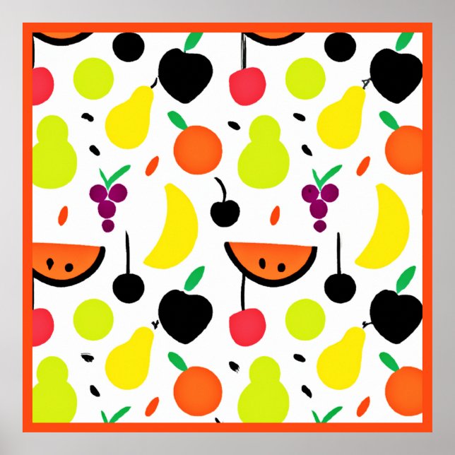 Tropical Glow Neon Fruit Pattern Poster (Front)
