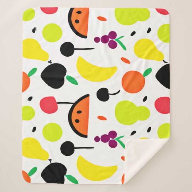 Tropical Glow Neon Fruit Pattern Sherpa Blanket (Front)
