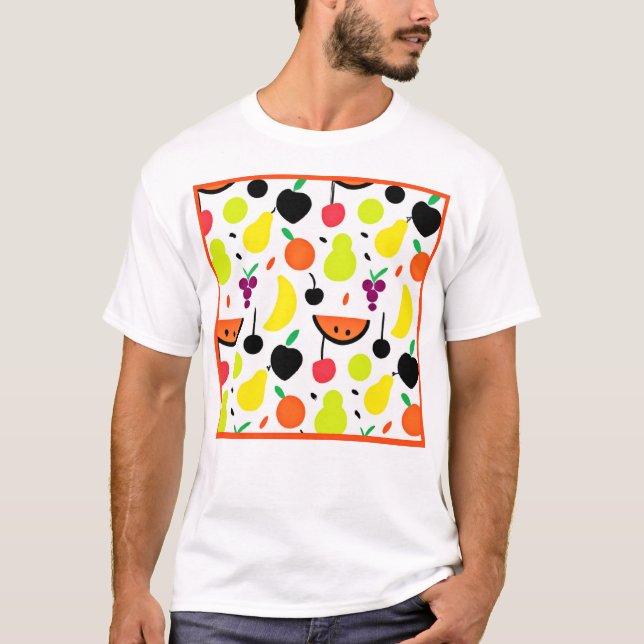 Tropical Glow Neon Fruit Pattern T-Shirt (Front)