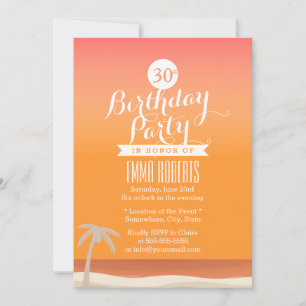Tropical Gold Beach Theme Birthday Party Invitation