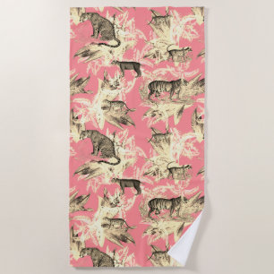 Tropical Gold Beige Tiger Palm Trees on Soft Pink Beach Towel