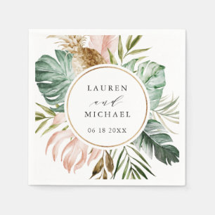 Tropical Gold Blush Palm Personalised Wedding Napkin