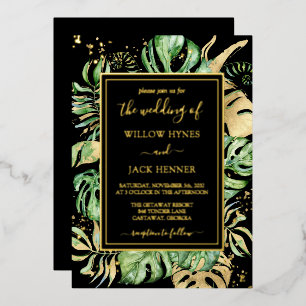 Tropical Gold Foil Elegant Foliage Wedding