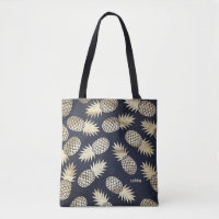 Tropical Gold Foil Pineapple Pattern Blue Monogram