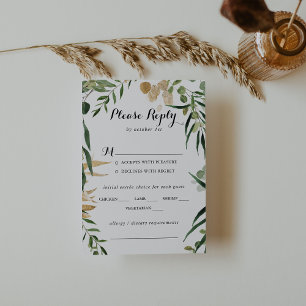 Tropical Gold Foliage Wedding Menu Choice Rsvp
