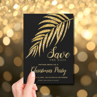Tropical Gold Glitter Palm Christmas Save the Date