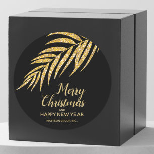 Tropical Gold Glitter Palm Christmas Thank You Classic Round Sticker