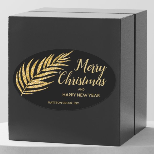 Tropical Gold Glitter Palm Christmas Thank You Oval Sticker (Creator Uploaded)