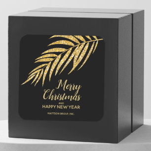 Tropical Gold Glitter Palm Christmas Thank You Square Sticker