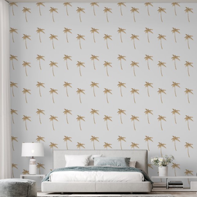 Tropical Gold Glitter Palm Trees Wallpaper (Bedroom)