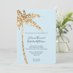 Tropical Gold Glitzy Glitter Palm Tree Wedding Invitation