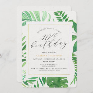 Tropical Gold Green 30th Surprise Birthday Party Invitation