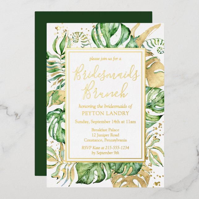 Tropical Gold & Green Bridesmaids Brunch (Front/Back)