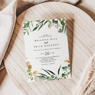 Tropical Gold Green Foliage Casual Wedding  Invitation